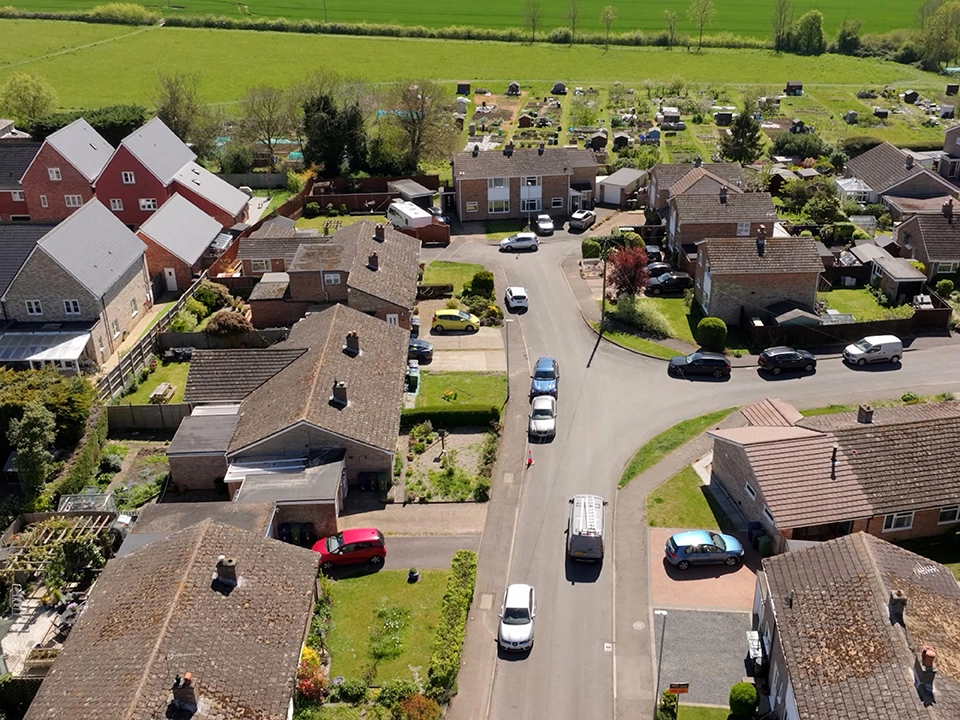 Birds eye view of a town in Cambridge